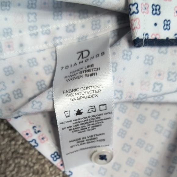 7 Diamonds White and Blue Patterned Casual Shirt - Picture 3 of 6